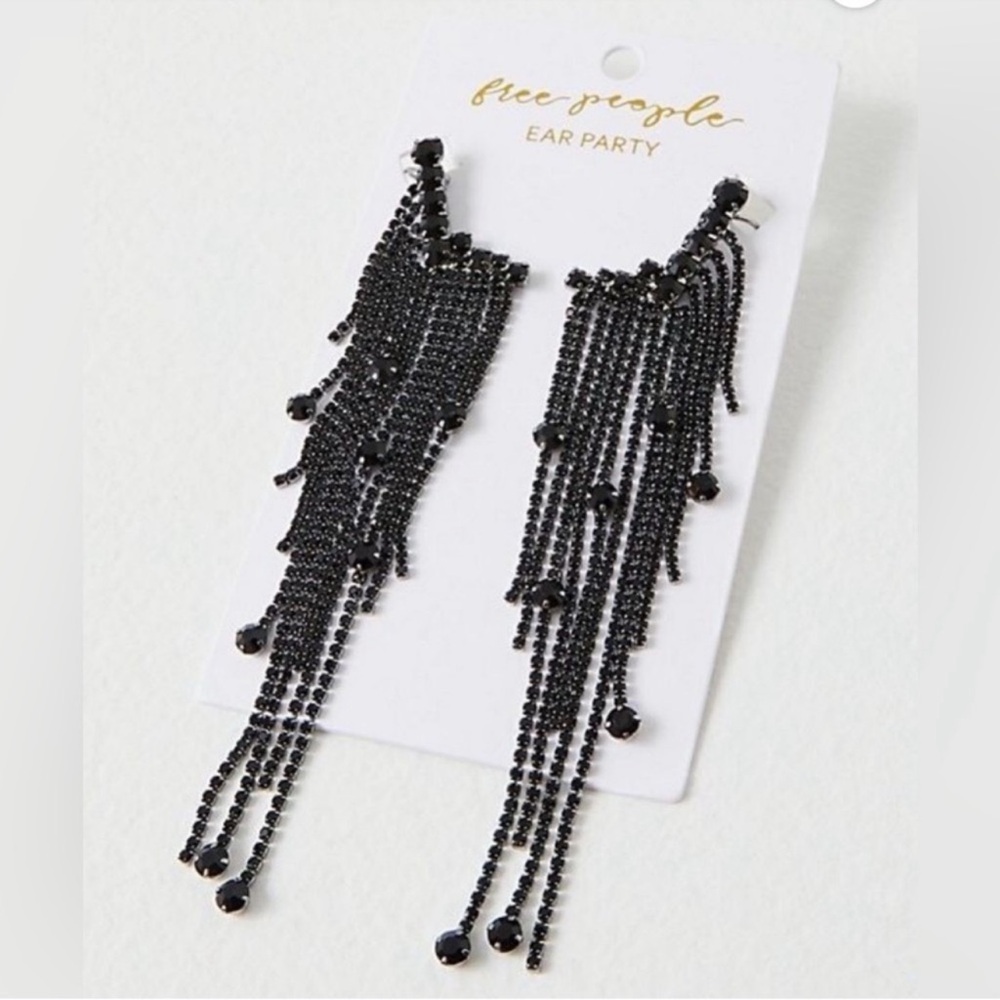 Free People Black Beaded Waterfall Earrings